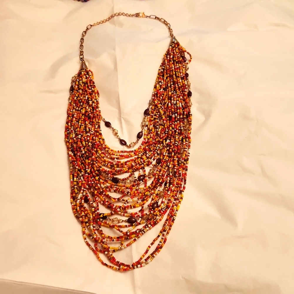 Orange & Brown Seed Bead Necklace